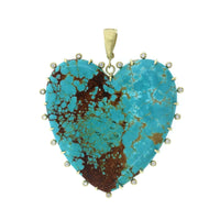 18K Yellow Gold Heart Shape Turquoise and Diamond Pendant