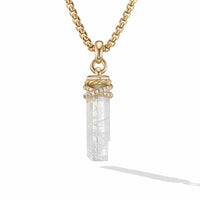 Wrapped Rainbow Moonstone Crystal Amulet with 18K Yellow Gold and Pavé Diamonds