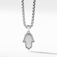 Hamsa Amulet in 18K White Gold with Pavé Diamonds and Blue Sapphire