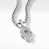 Hamsa Amulet in 18K White Gold with Pavé Diamonds and Blue Sapphire