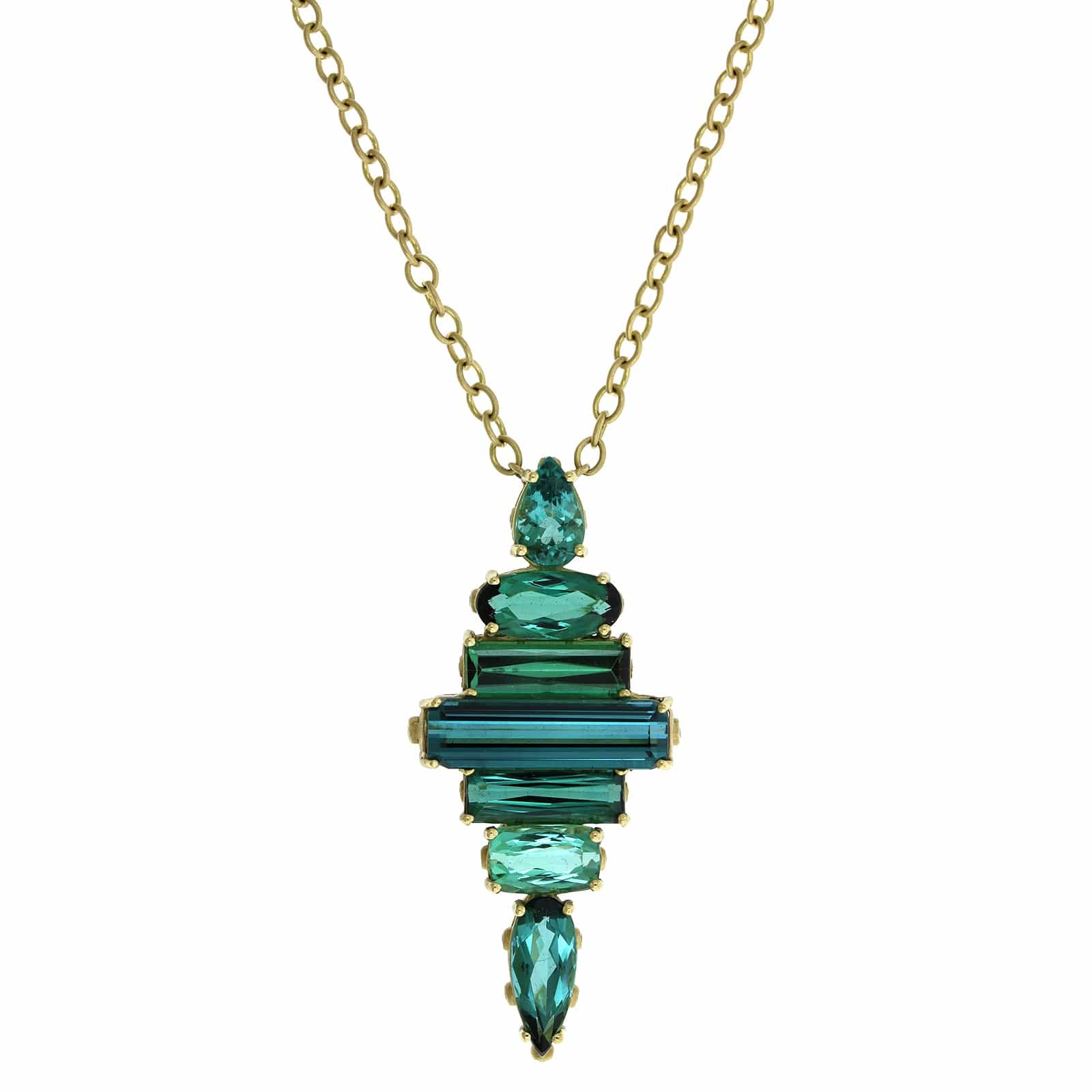 Suzy Landa 18K Yellow Gold Green Blue Tourmaline Totem Pendant