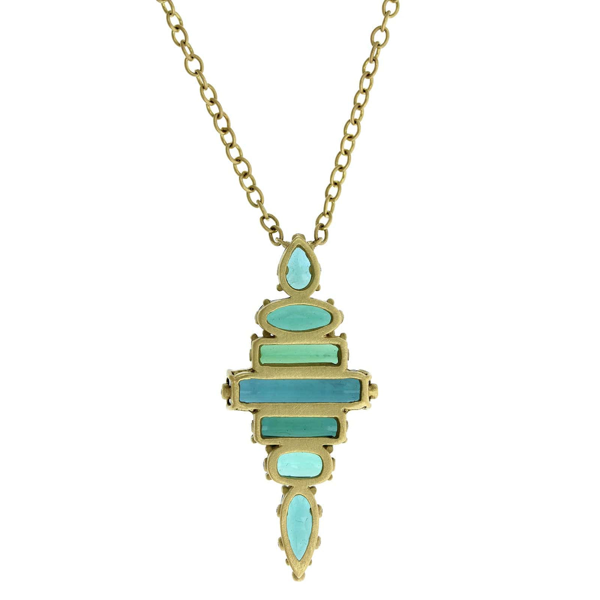 Suzy Landa 18K Yellow Gold Green Blue Tourmaline Totem Pendant