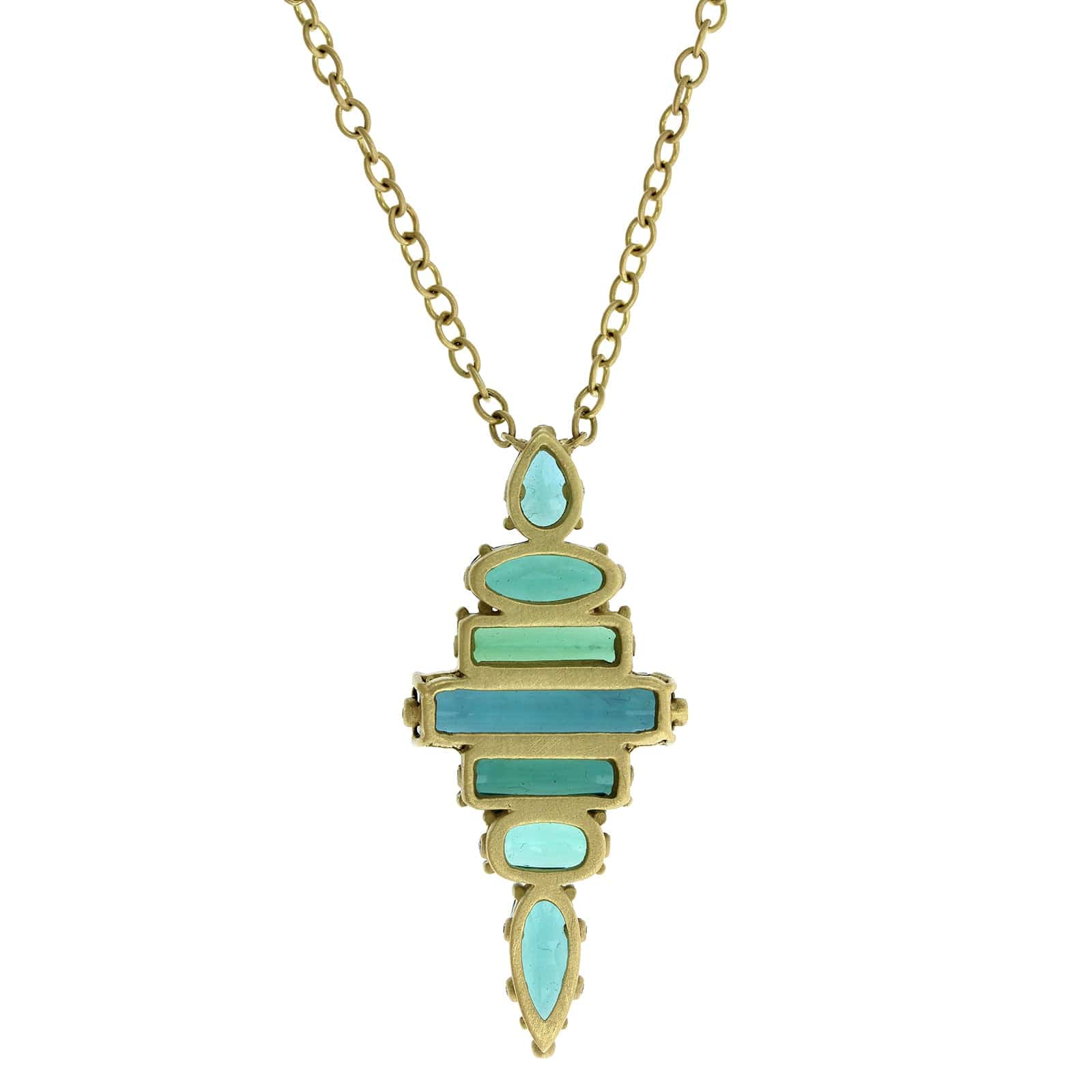 Suzy Landa 18K Yellow Gold Green Blue Tourmaline Totem Pendant