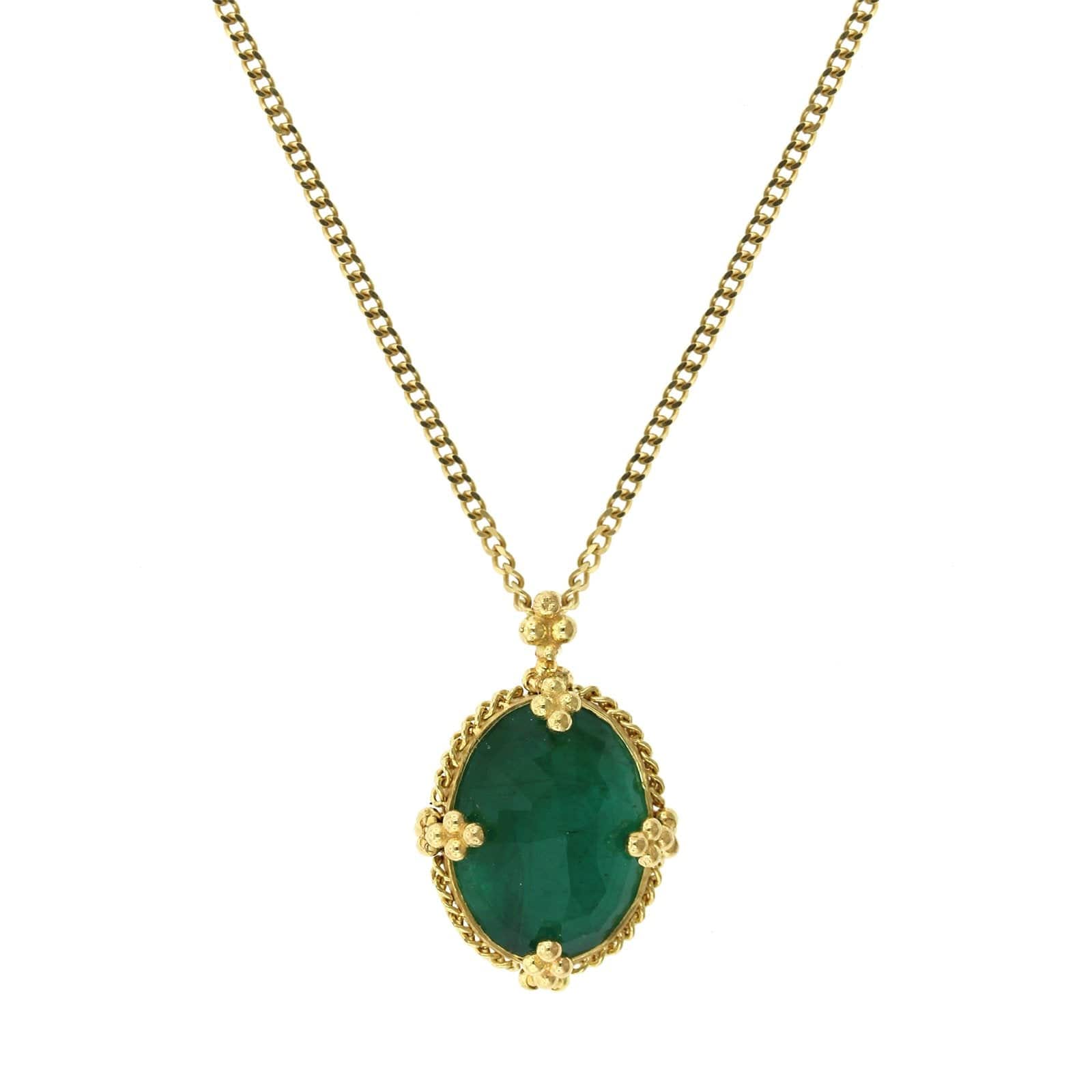 18K Yellow Gold Oval Emerald Necklace