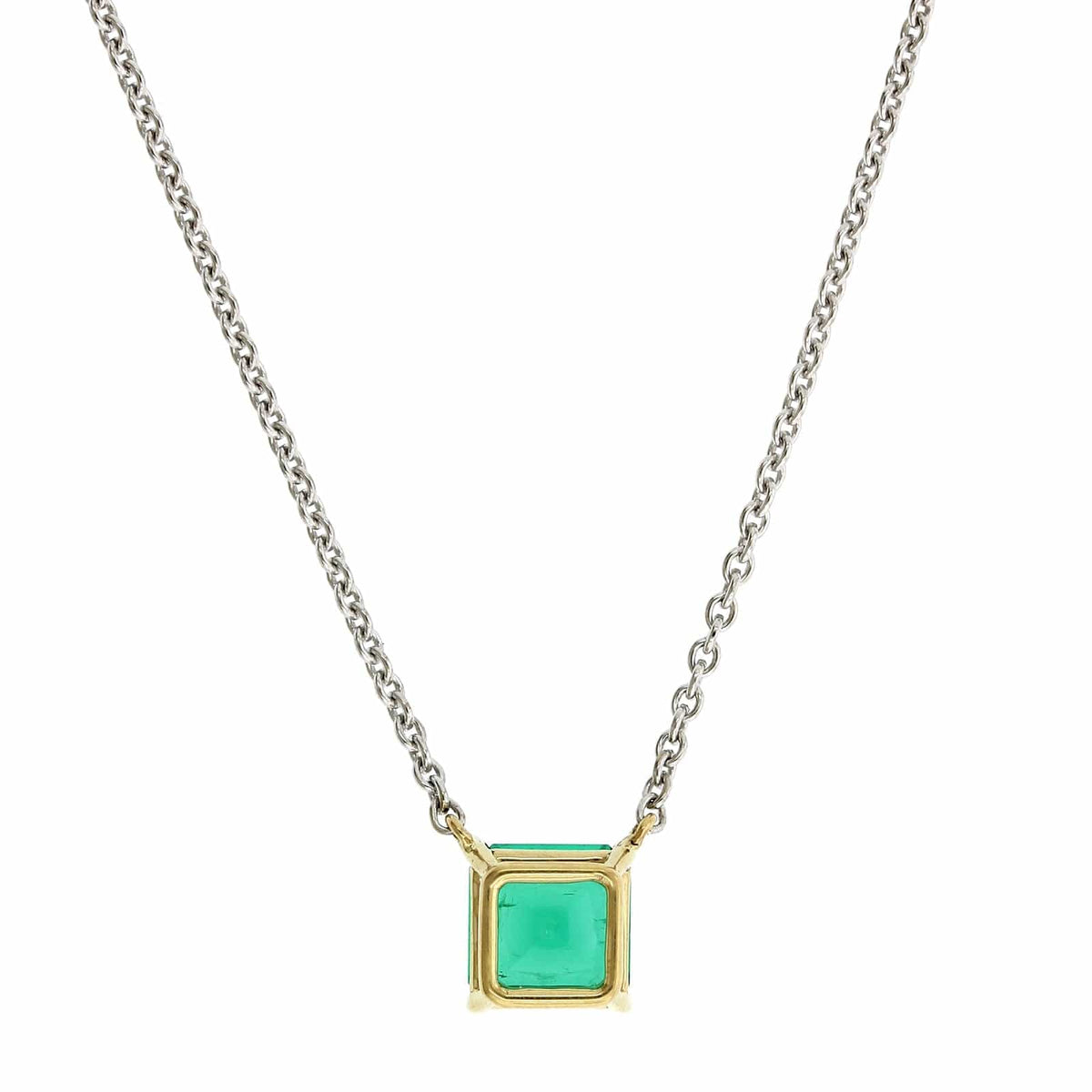 18K Two-Tone Emerald Cut Emerald Pendant, Long's Jewelers