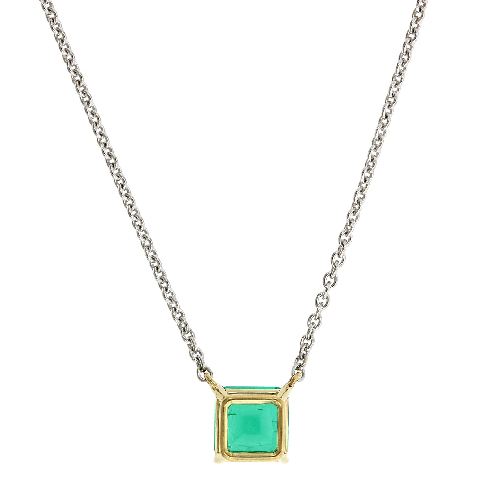 18K Two-Tone Emerald Cut Emerald Pendant, Long's Jewelers