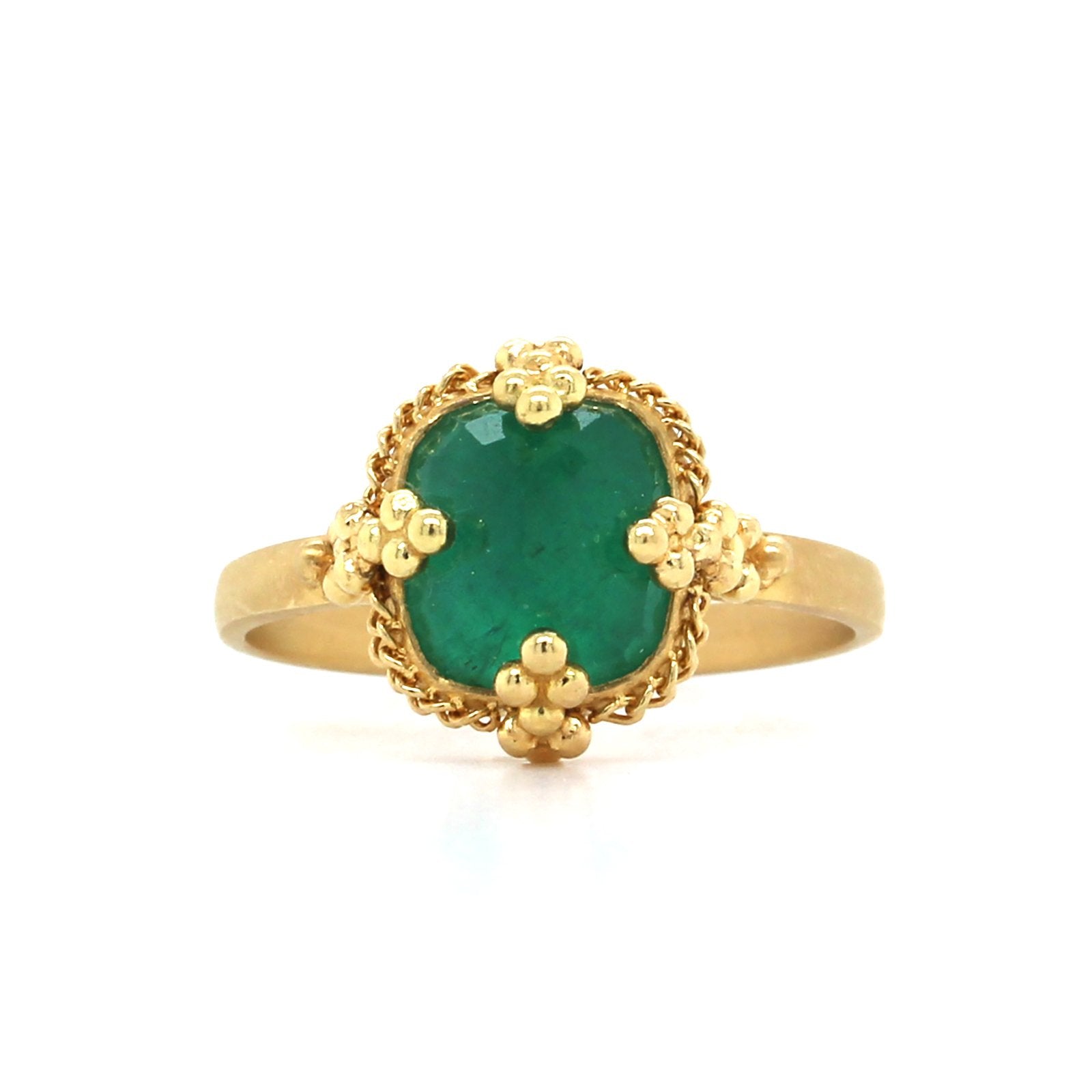 18K Yellow Gold Cushion Emerald Ring