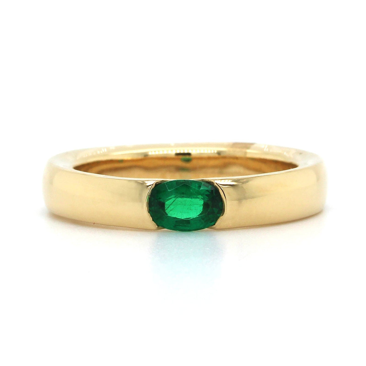 18K Yellow Gold Oval Emerald Bezel Set Ring