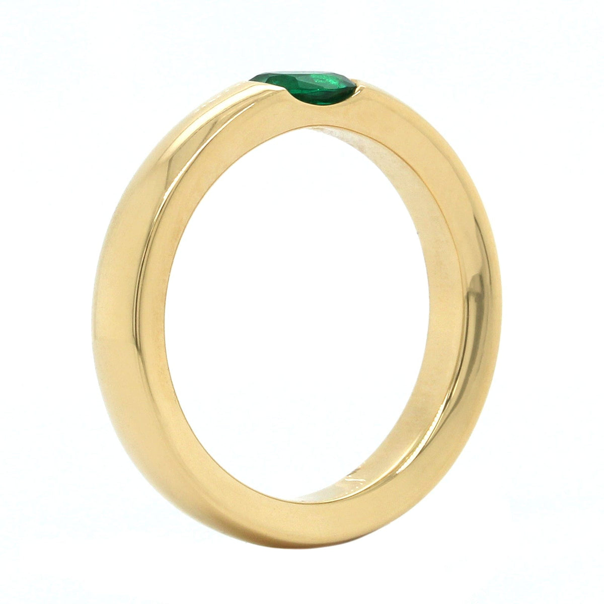 18K Yellow Gold Oval Emerald Bezel Set Ring