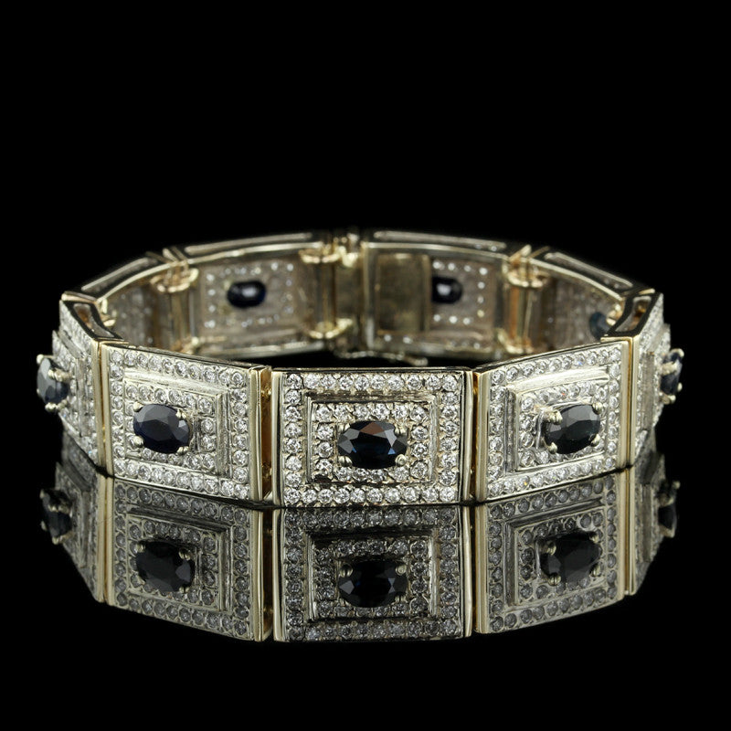 14K Two-Tone Gold Estate Sapphire and Diamond Bracelet