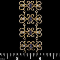 14K Yellow Gold Estate Sapphire and Cultured Pearl Bracelet