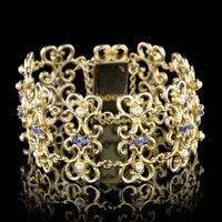 14K Yellow Gold Estate Sapphire and Cultured Pearl Bracelet