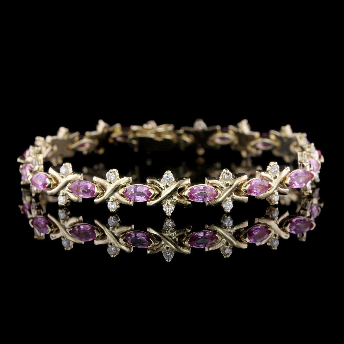 14K Yellow Gold Estate Pink Sapphire and Diamond Bracelet