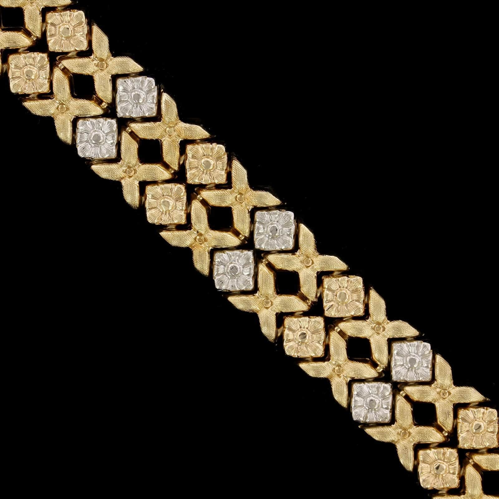 14K Two-tone Gold Estate Flower Double Bracelet