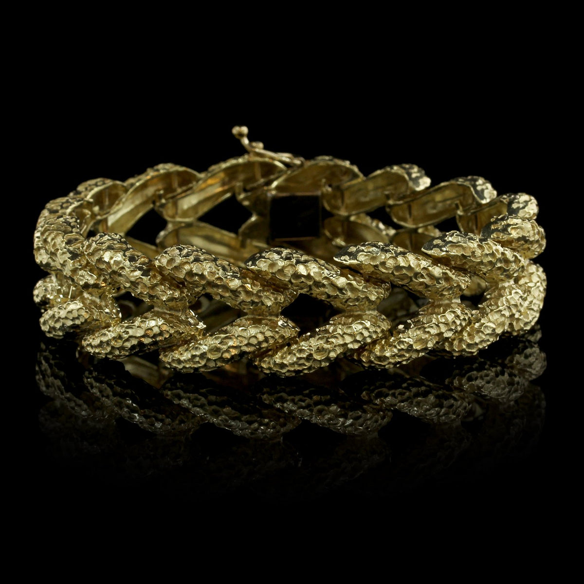18K Yellow Gold Estate Fancy Link Textured Bracelet