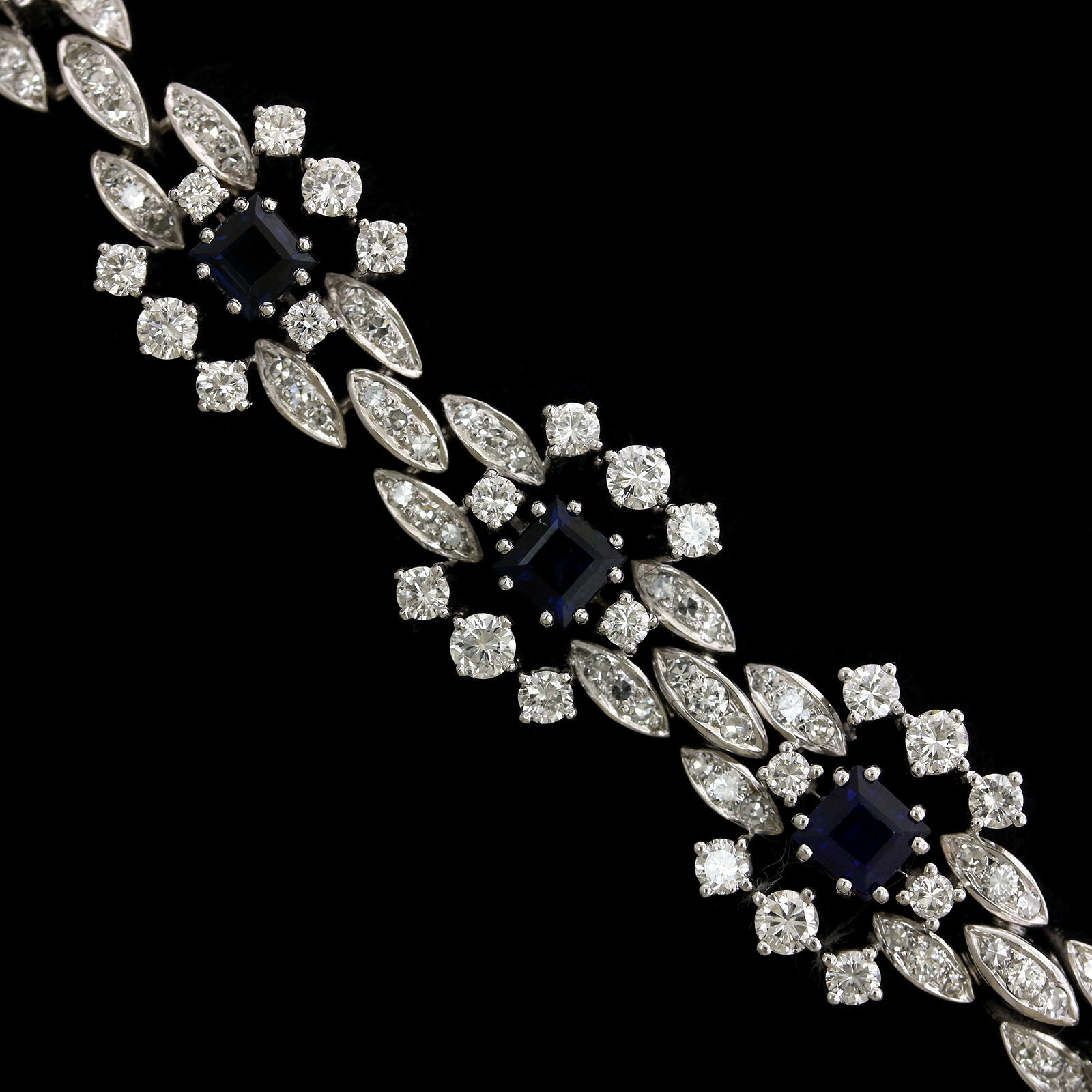 18K White Gold Estate Sapphire and Diamond Bracelet
