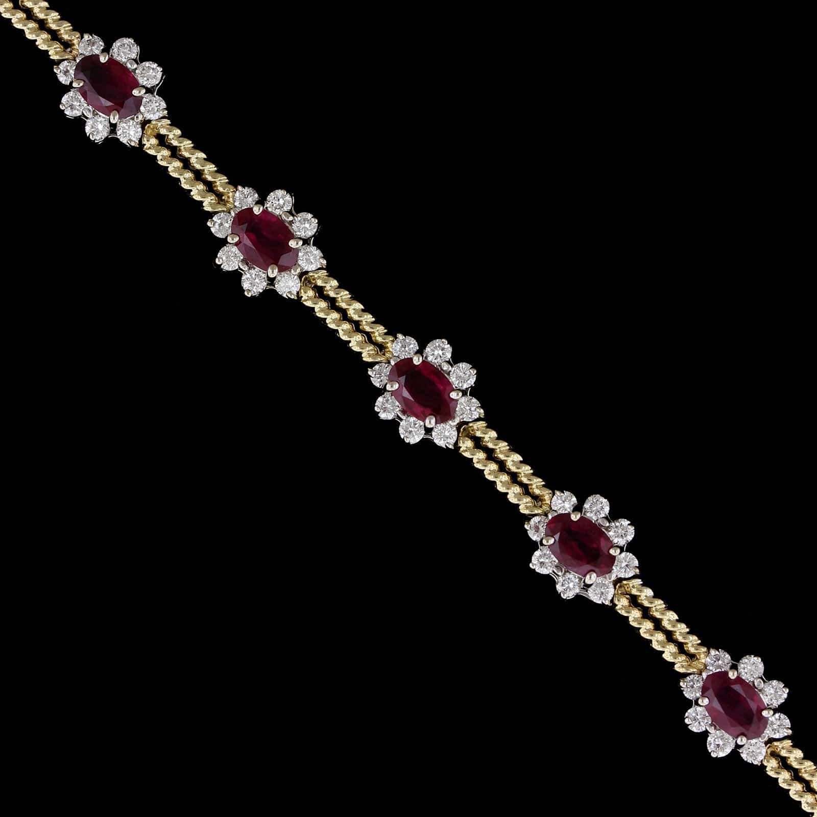 14K Two-tone Gold Estate Ruby and Diamond Bracelet