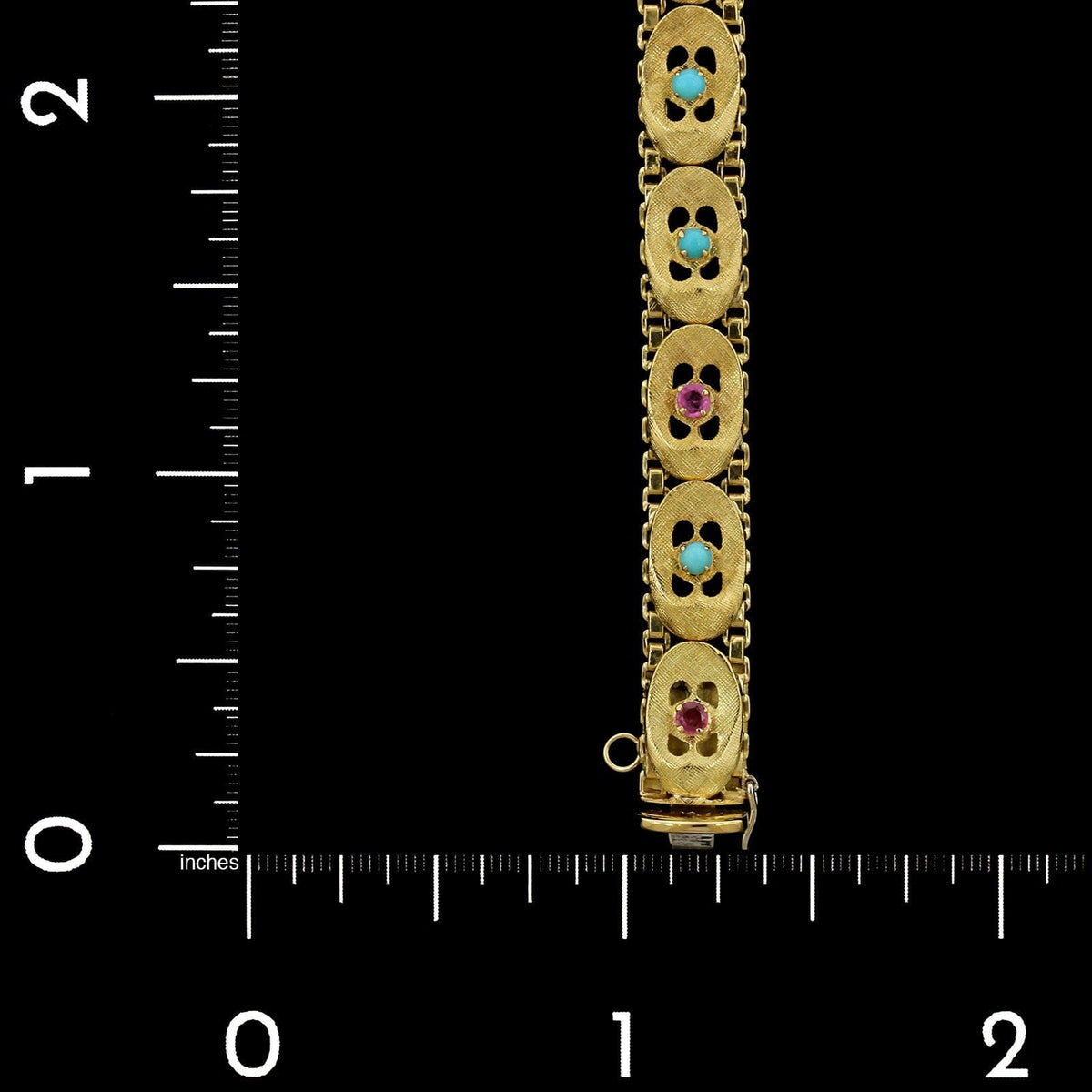 18K Yellow Gold Estate Turquoise and Ruby Bracelet