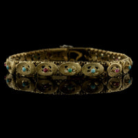 18K Yellow Gold Estate Turquoise and Ruby Bracelet