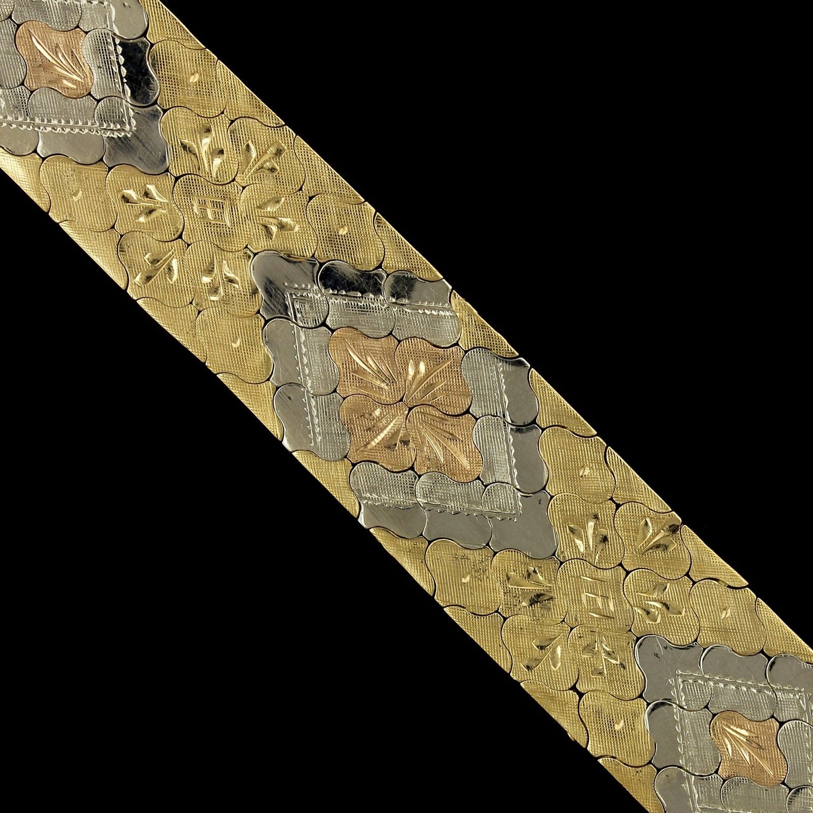 18K Tricolor Gold Estate Fancy Link Bracelet