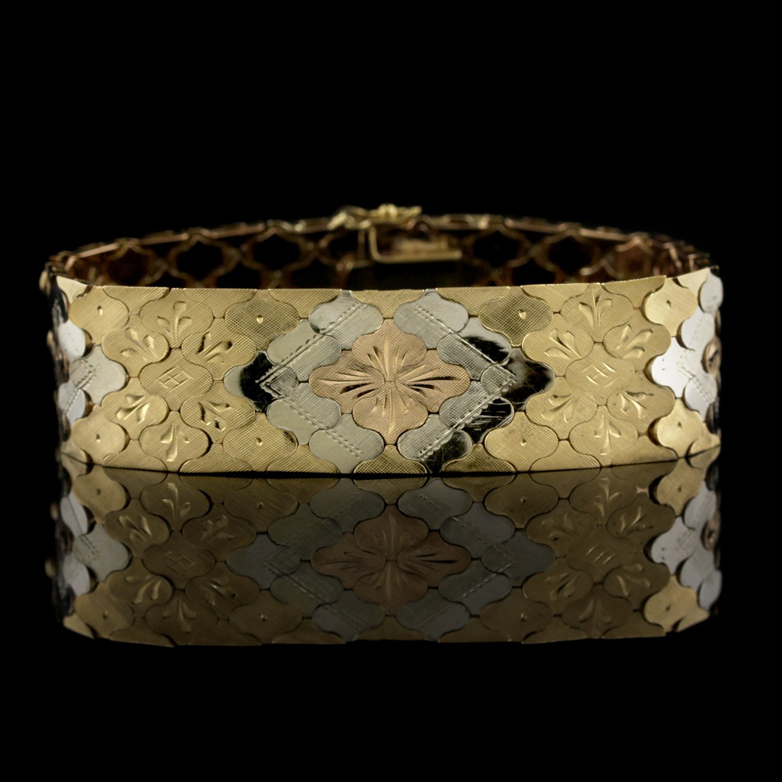 18K Tricolor Gold Estate Fancy Link Bracelet