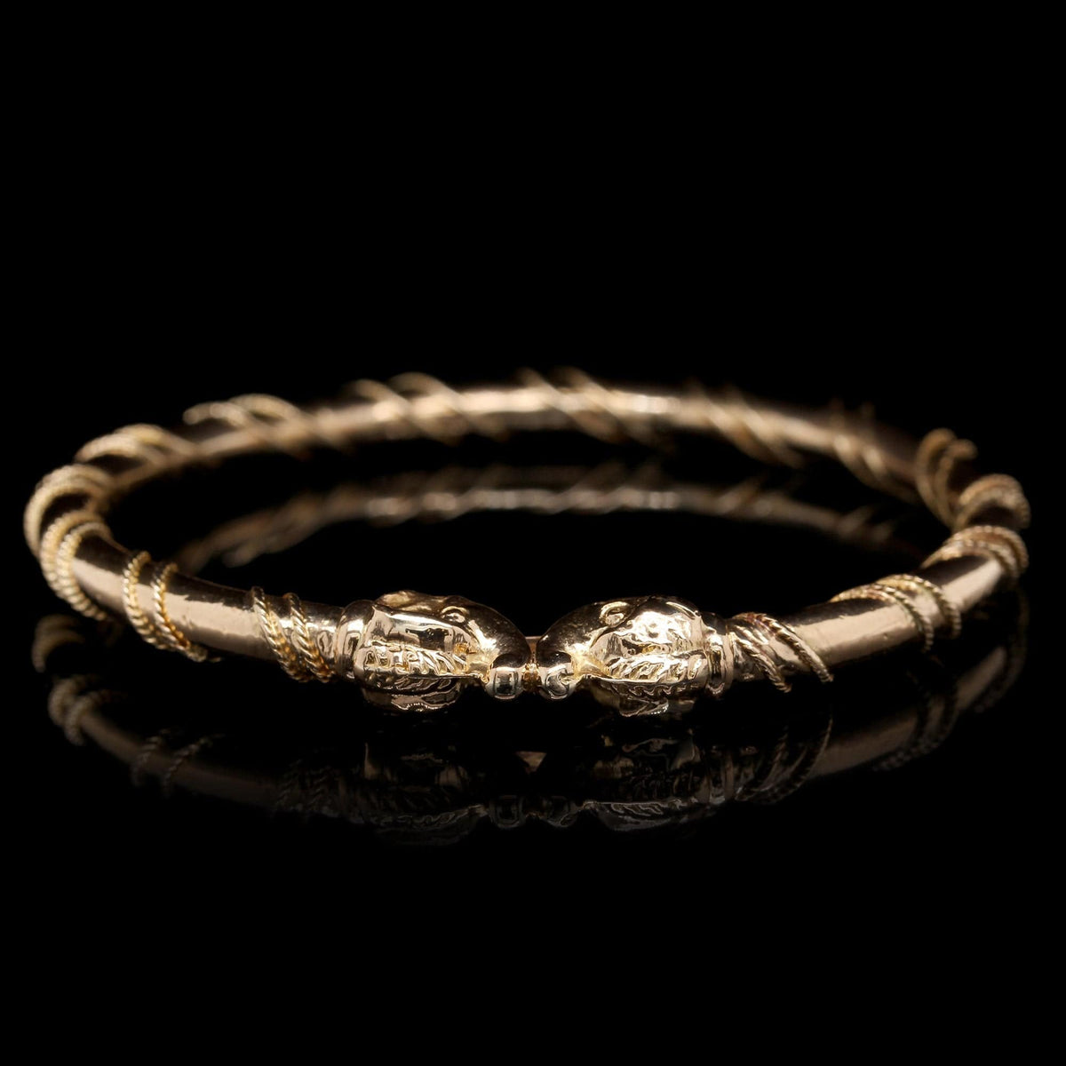 21K Yellow Gold Estate Small Elephant Head Bangle Bracelet