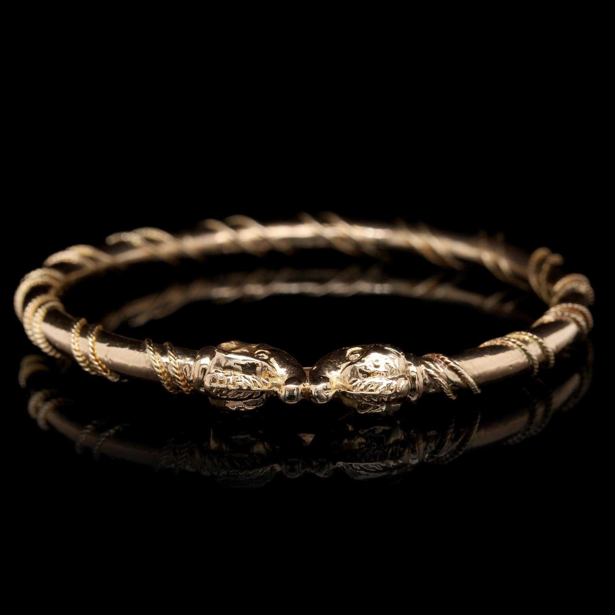 21K Yellow Gold Estate Small Elephant Head Bangle Bracelet