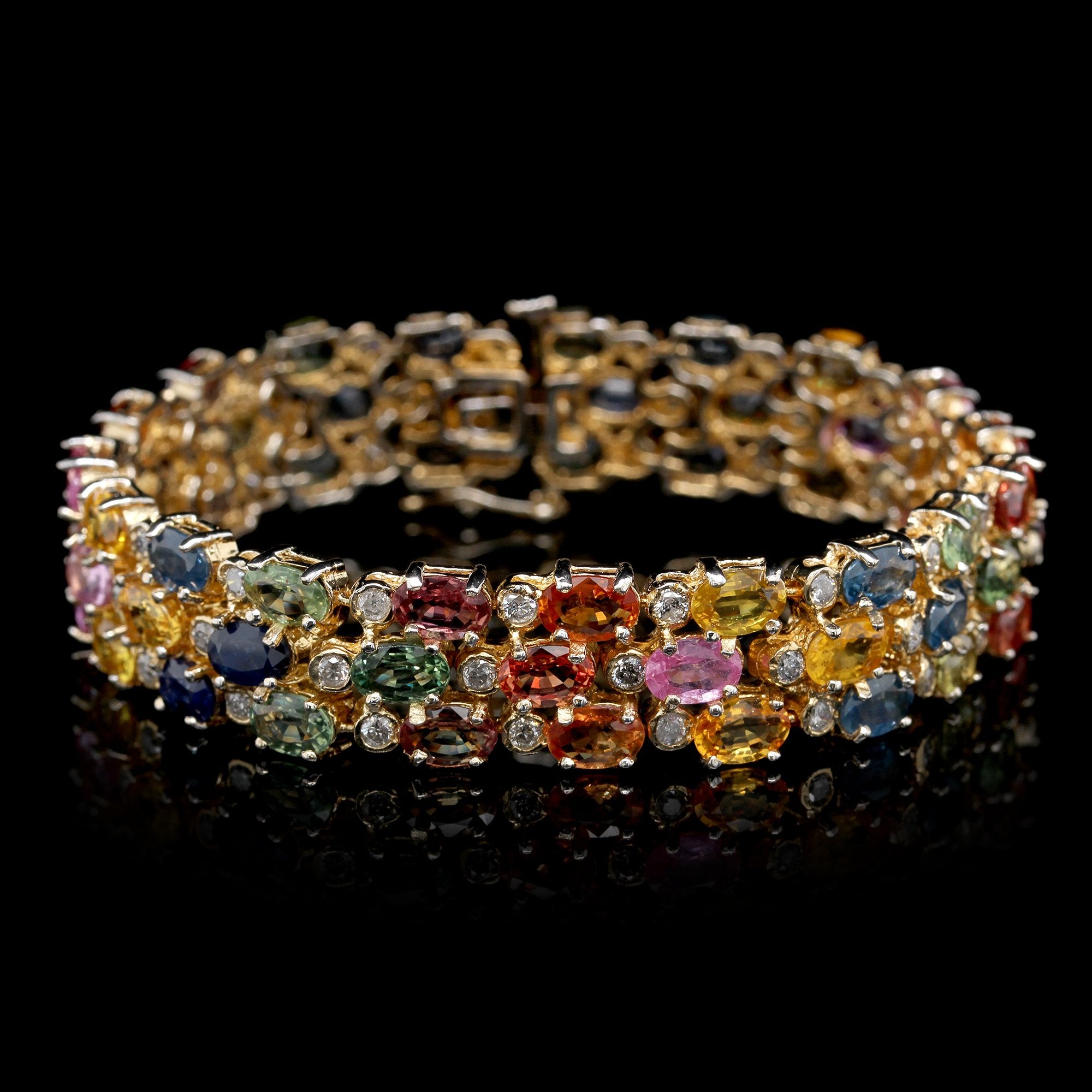 14K Yellow Gold Estate Colored Sapphire and Diamond Bracelet