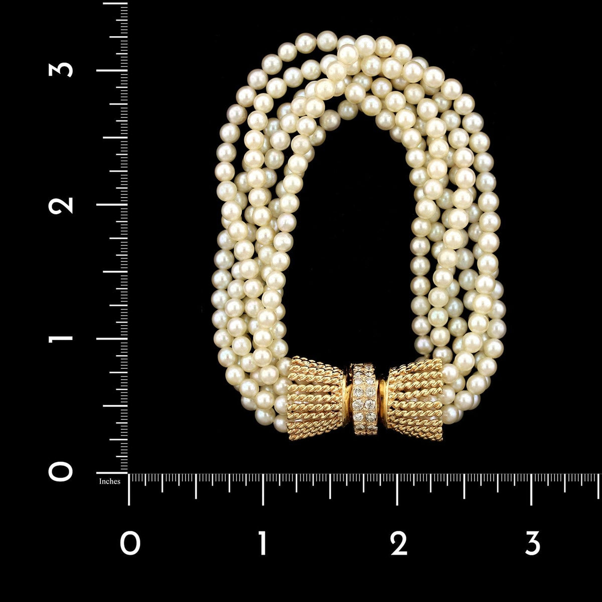 14K Yellow Gold Estate Cultured Pearl and Diamond Bracelet