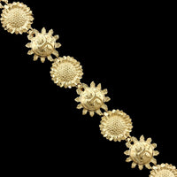 14K Yellow Gold Estate Sunflower Sun Face Bracelet