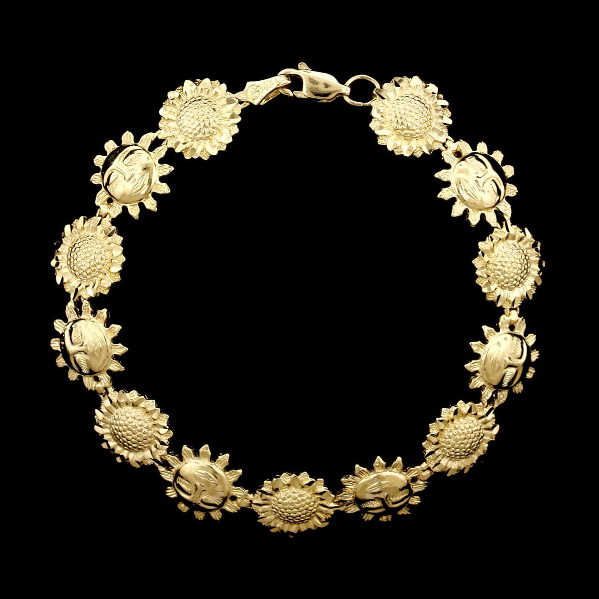 14K Yellow Gold Estate Sunflower Sun Face Bracelet