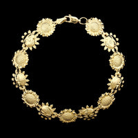 14K Yellow Gold Estate Sunflower Sun Face Bracelet