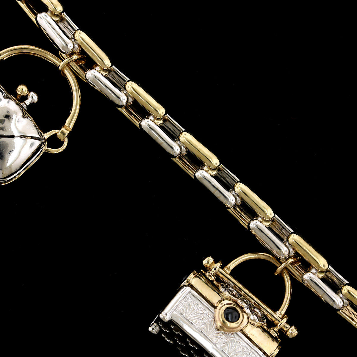 14K Two-toned Gold Estate Pocketbook Charm Bracelet