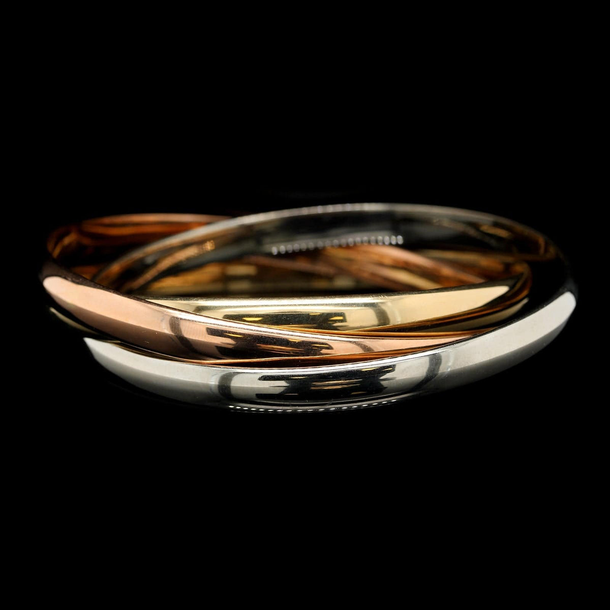 18K Tricolor Gold Estate Rolling Bangle Bracelet, 18k tri-color, Long's Jewelers