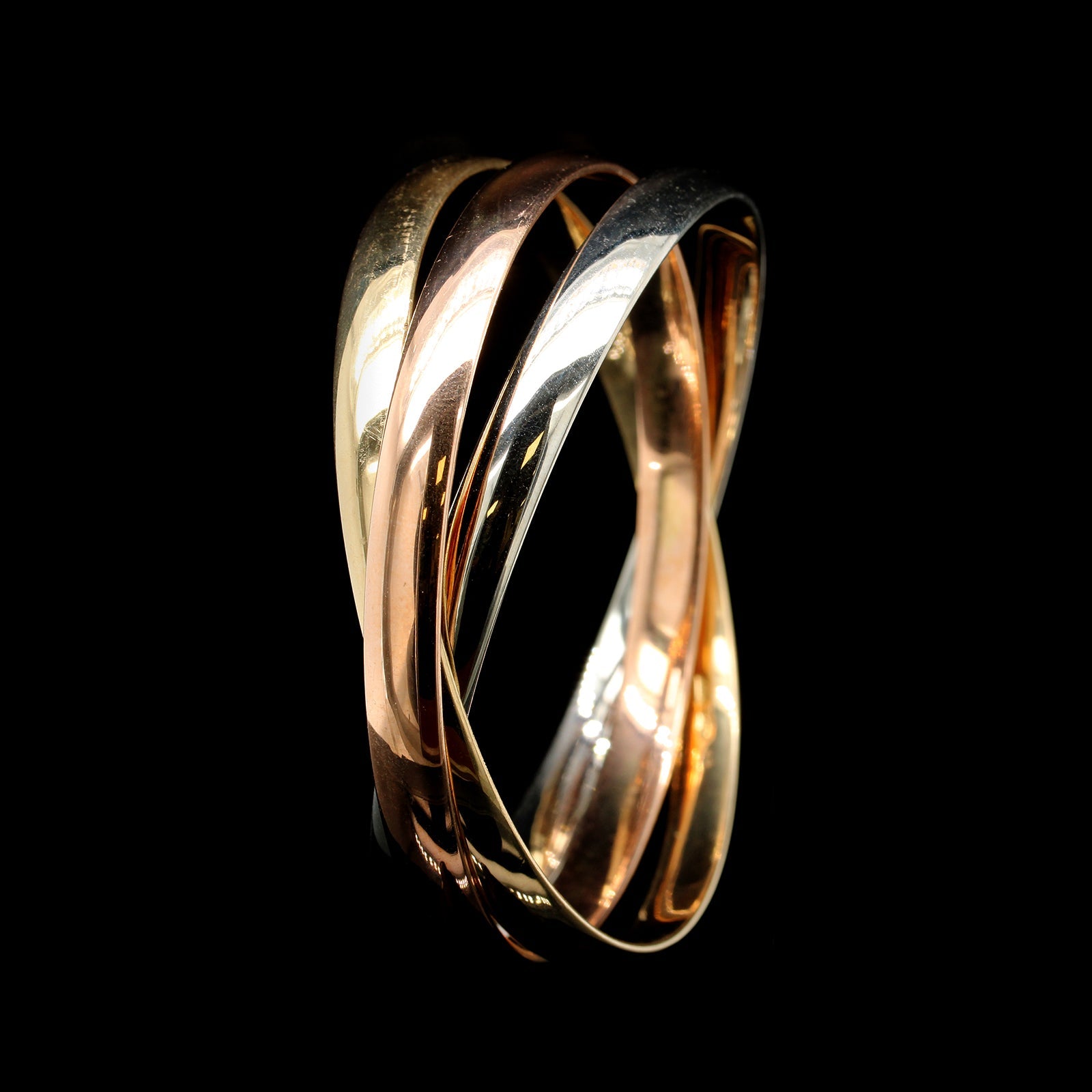 18K Tricolor Gold Estate Rolling Bangle Bracelet, 18k tri-color, Long's Jewelers