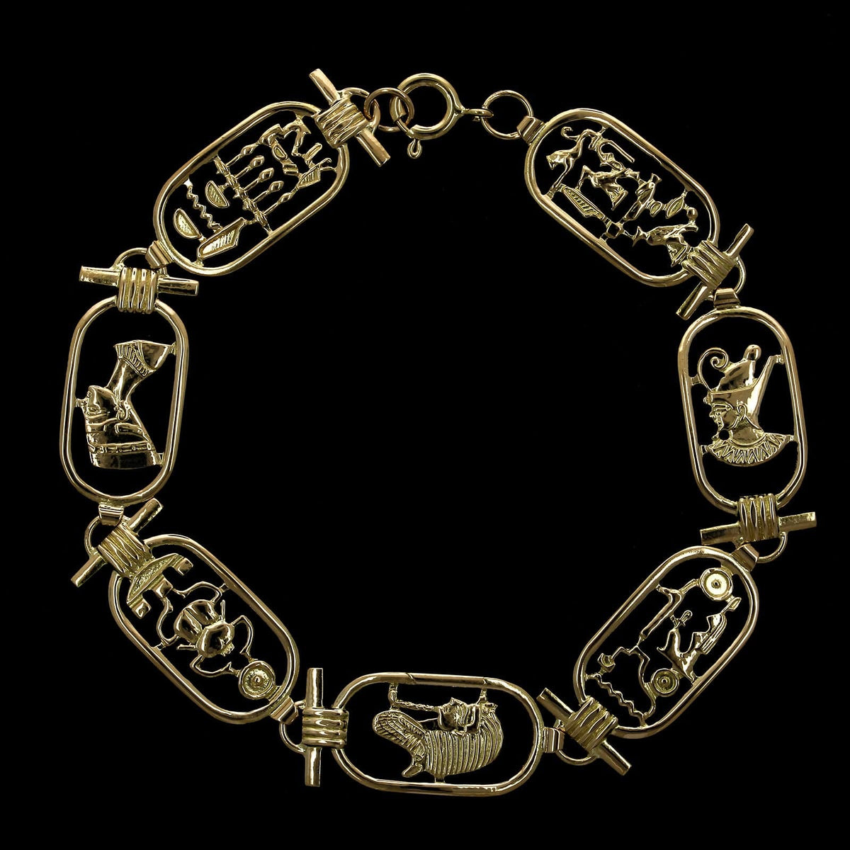 18K Yellow Gold Estate Egyptian Hieroglyphic Cartouche Bracelet