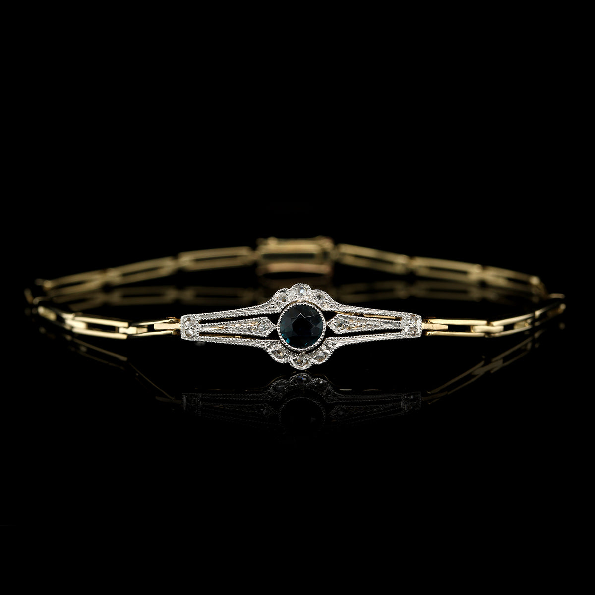 14K Two-tone Gold Estate Sapphire and Diamond Bracelet