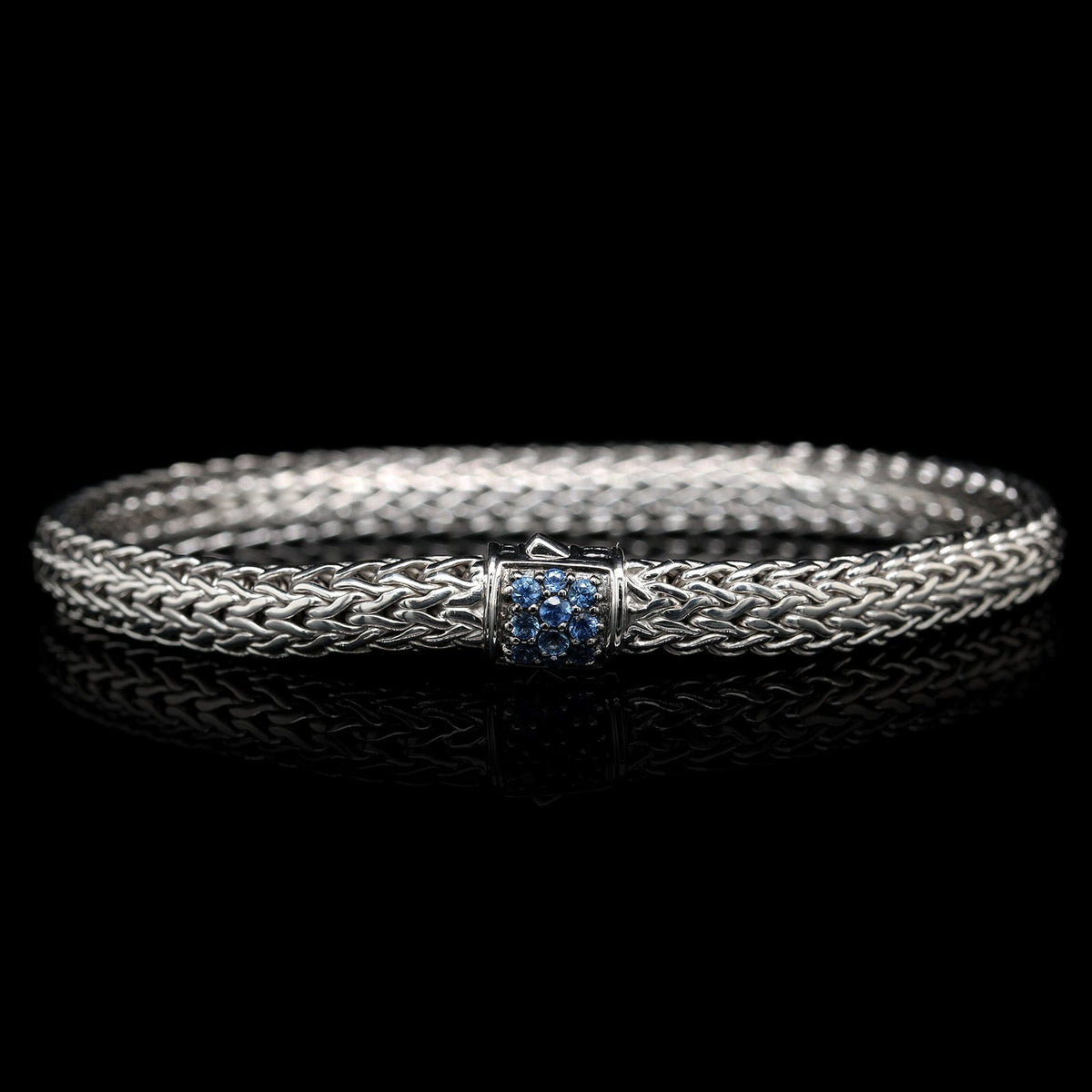 John Hardy Sterling Silver Estate and Sapphire Classic Chain Bracelet