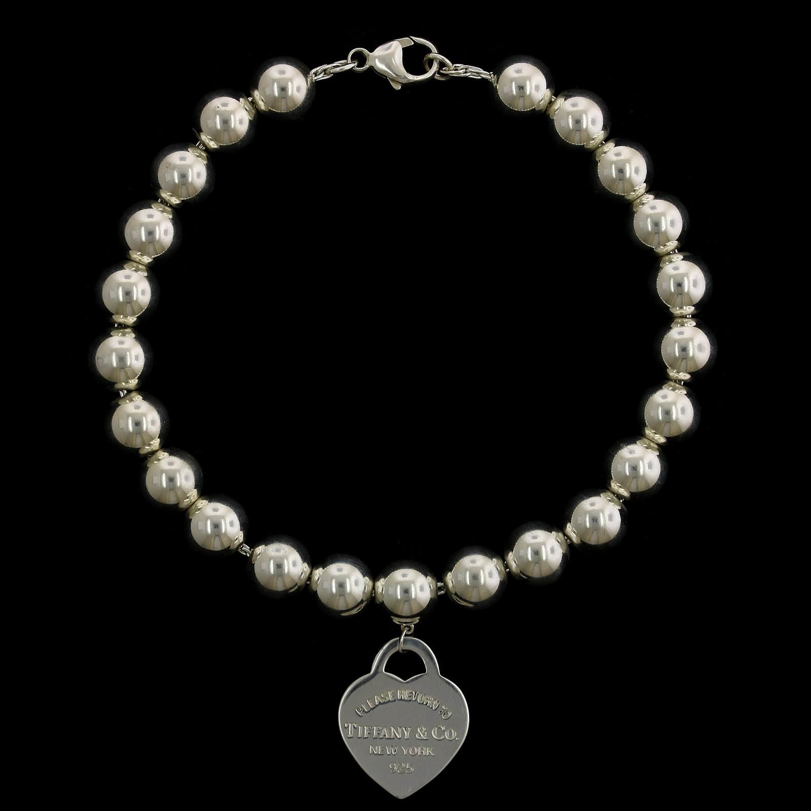 Tiffany & Co. Sterling Silver Estate Return to Tiffany Heart Tag Bead Bracelet
