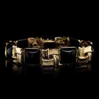 14K Yellow Gold Estate Black Onyx Bracelet