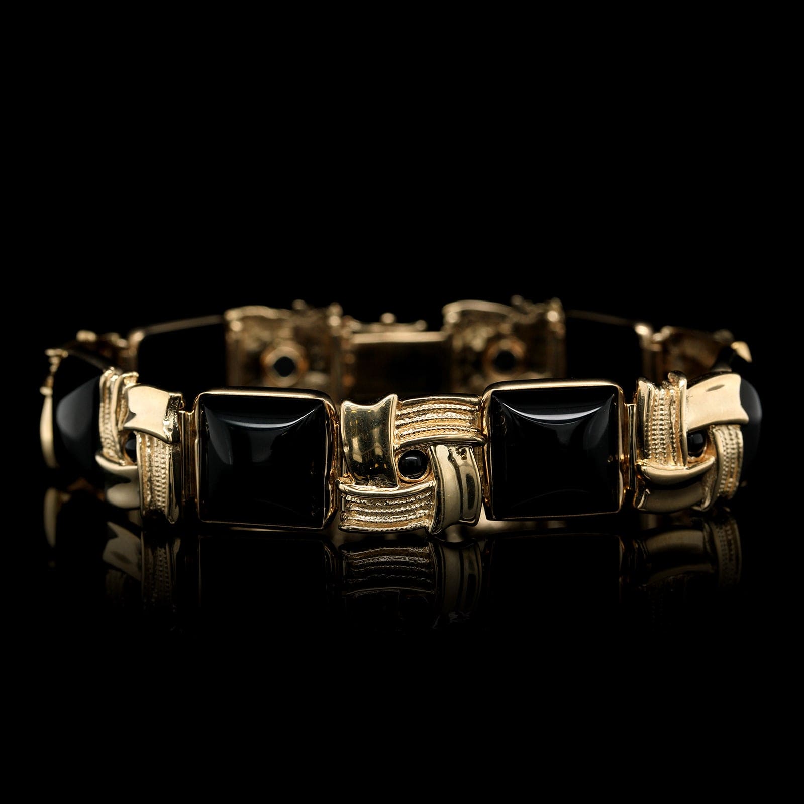 14K Yellow Gold Estate Black Onyx Bracelet