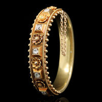 Antique 14K Yellow Gold Estate Etruscan Revival Diamond Bangle
