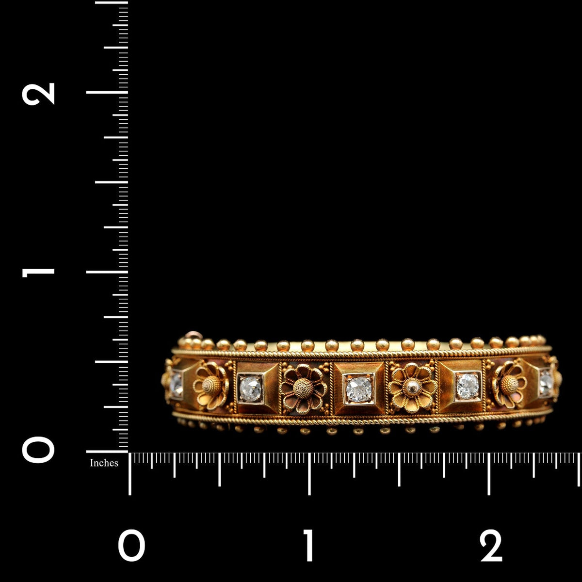 Antique 14K Yellow Gold Estate Etruscan Revival Diamond Bangle