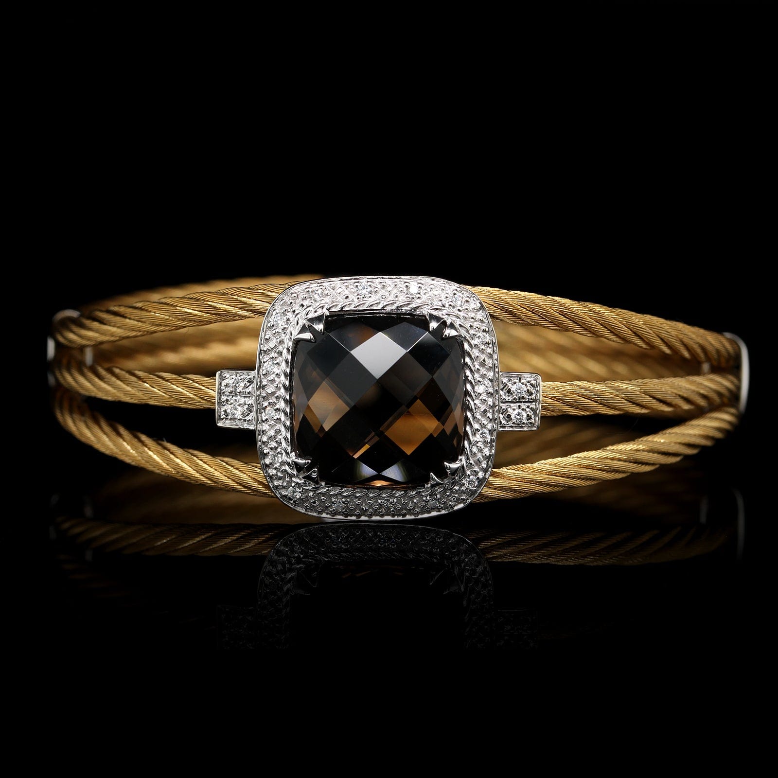 Charriol Stainless Steel and 18K White Gold Diamond and Smoky Quartz Bracelet