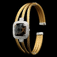 Charriol Stainless Steel and 18K White Gold Diamond and Smoky Quartz Bracelet