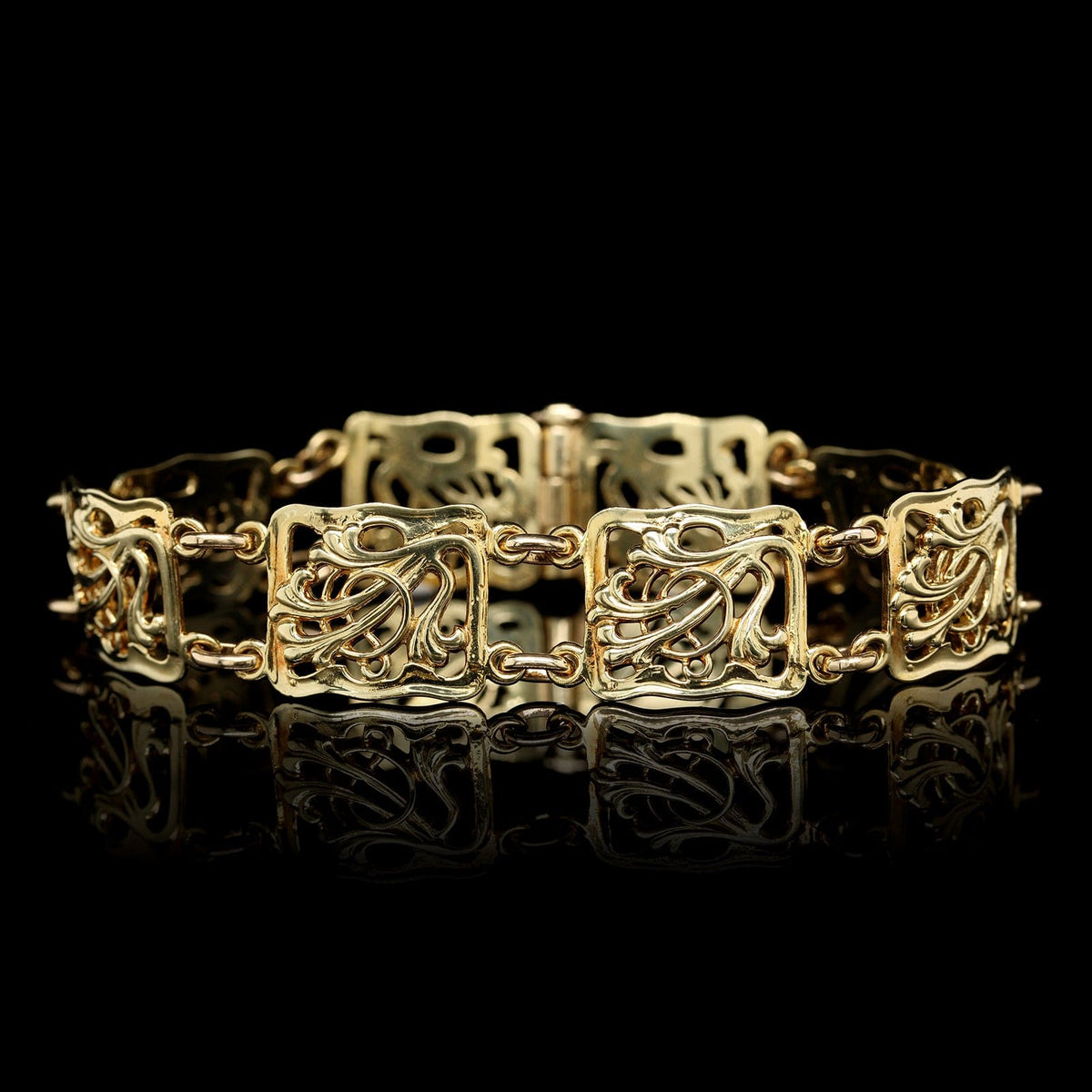 18K Yellow Gold Estate Plaque Link Bracelet