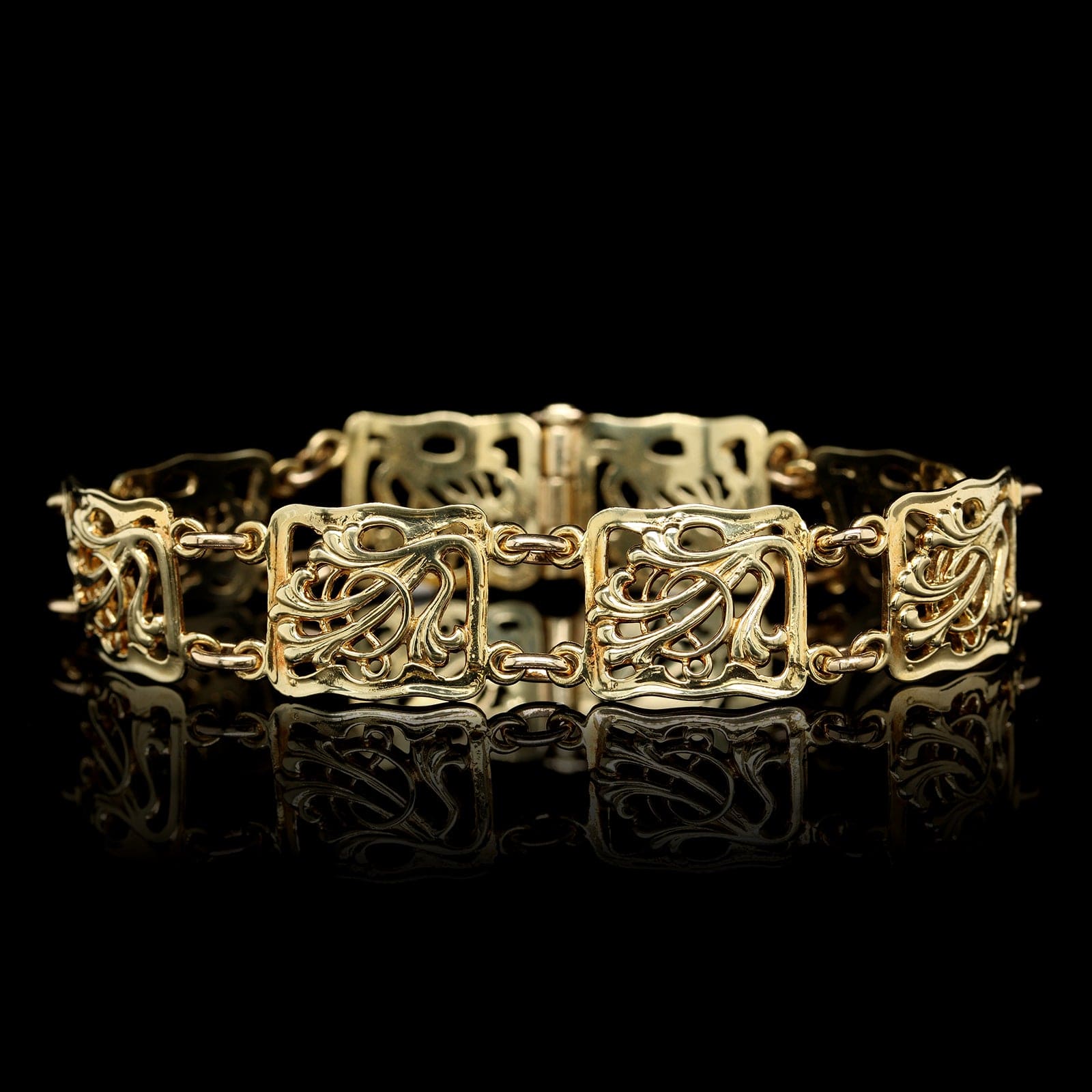 18K Yellow Gold Estate Plaque Link Bracelet