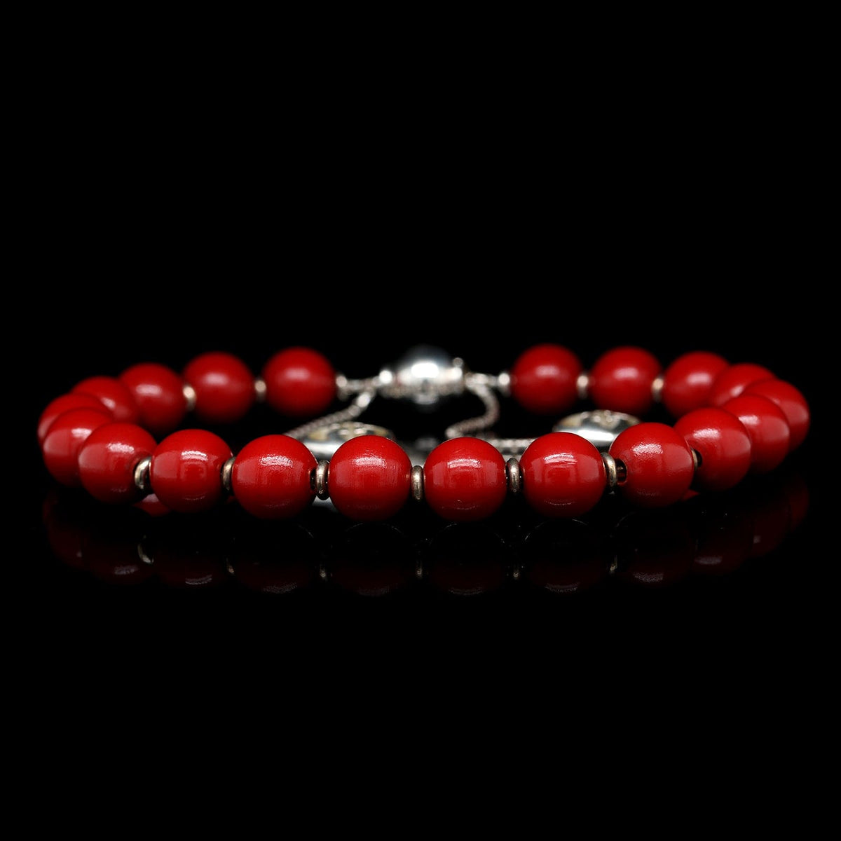 Gucci Sterling Silver Estate Red Painted Wooden Bead Bracelet
