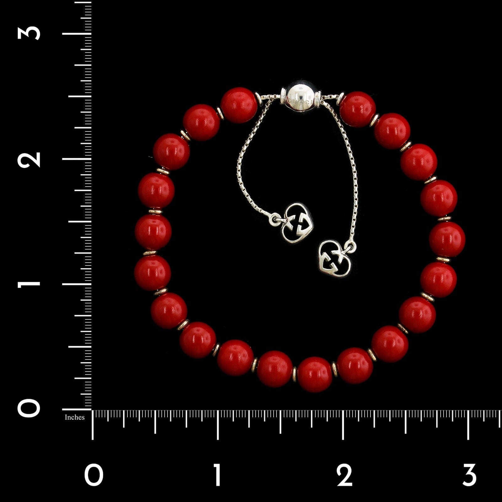 Gucci Sterling Silver Estate Red Painted Wooden Bead Bracelet