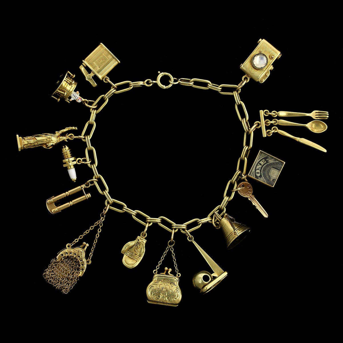 Estate 14K Gold 5 Charm Bracelet